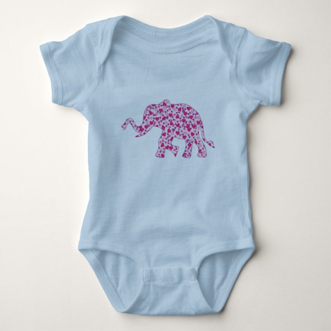 Elephant in Pink Hearts Baby Bodysuit (Front)