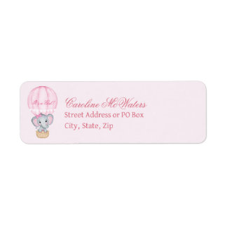 Elephant in Pink Hot Air Balloon Return Address Label