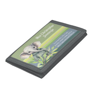 Elephant in pullover green striped bg custom name  tri-fold wallet