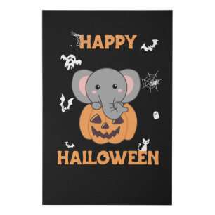 Elephant In Pumpkin Cute Elephant Happy Halloween Faux Canvas Print