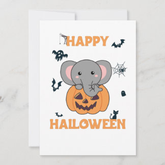 Elephant In Pumpkin Cute Elephant Happy Halloween Holiday Card