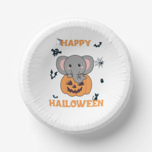 Elephant In Pumpkin Cute Elephant Happy Halloween Paper Bowls