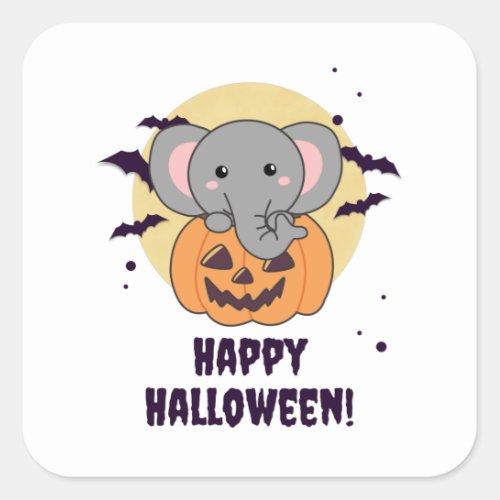 Elephant In Pumpkin Cute Elephant Happy Halloween Square Sticker