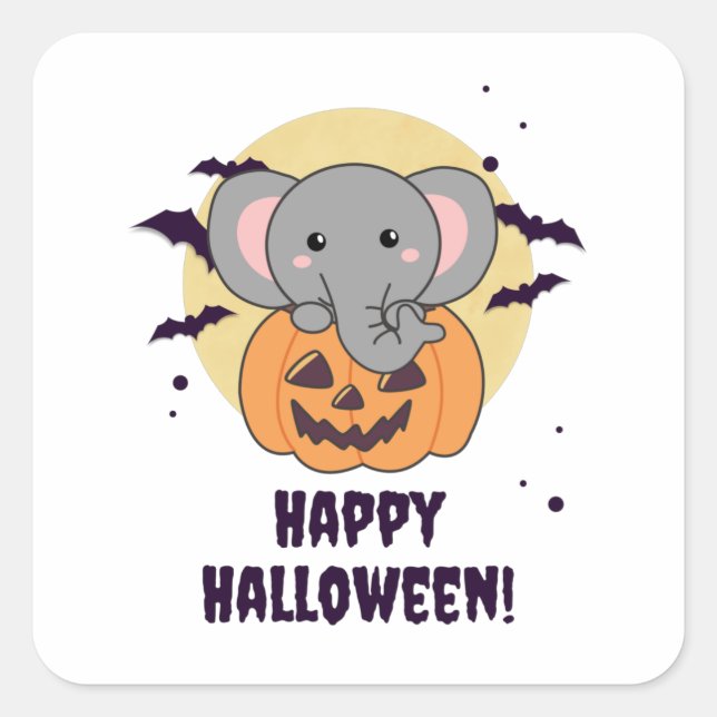 Elephant In Pumpkin Cute Elephant Happy Halloween Square Sticker (Front)