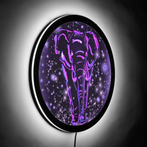 Elephant In Purple Pink Starry Night LED Sign