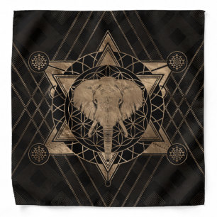 Elephant in Sacred Geometry - Black and gold Bandana