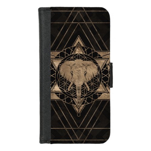 Elephant in Sacred Geometry _ Black and gold iPhone 87 Wallet Case