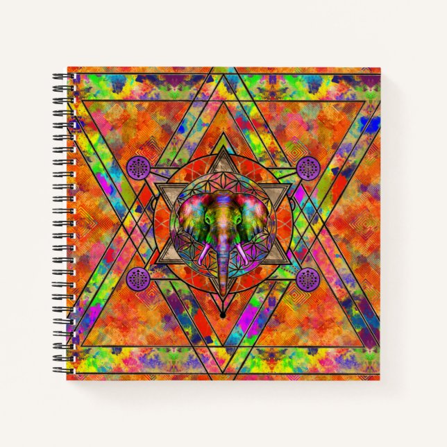 Elephant in Sacred Geometry Composition - Color Notebook (Front)