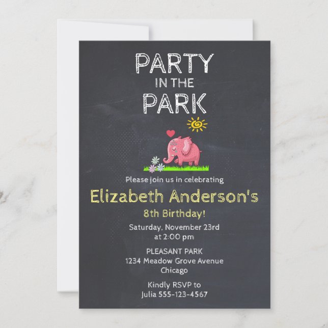 Elephant in the Grass Party in the Park Invite (Front)