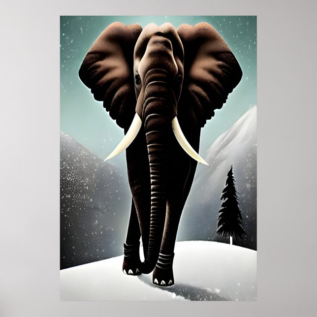 Elephant in the snowy mountain  | AI Art  Poster (Front)