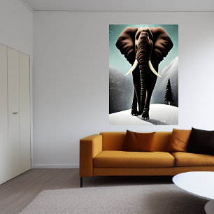 Elephant in the snowy mountain AI Art Poster