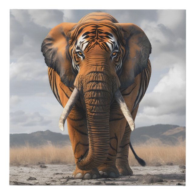 Elephant In Tiger Disguise Faux Canvas Print (Front)