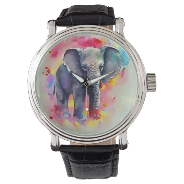 Elephant in Watercolor Watch (Front)