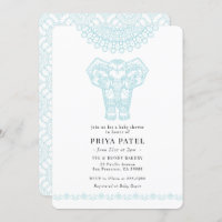 Elephant Indian Blue Baby Shower Invitation