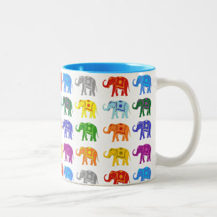 Elephant Indian Happy Colorful Two-Tone Coffee Mug