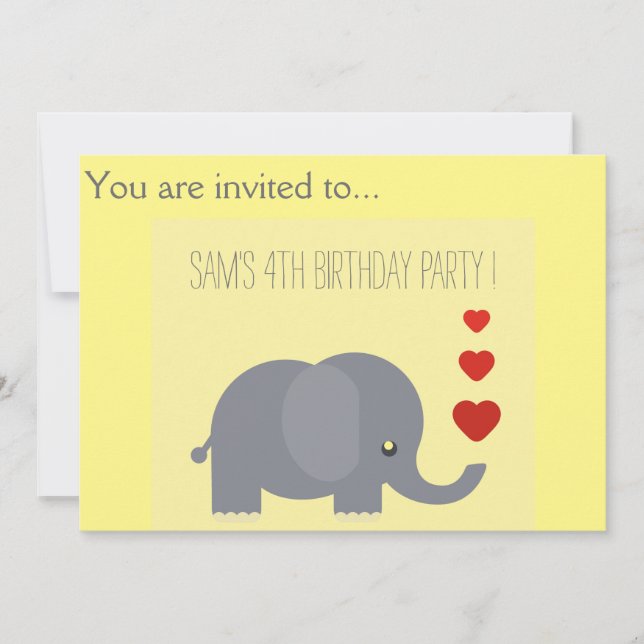 Elephant infants kids birthday party invitation (Front)
