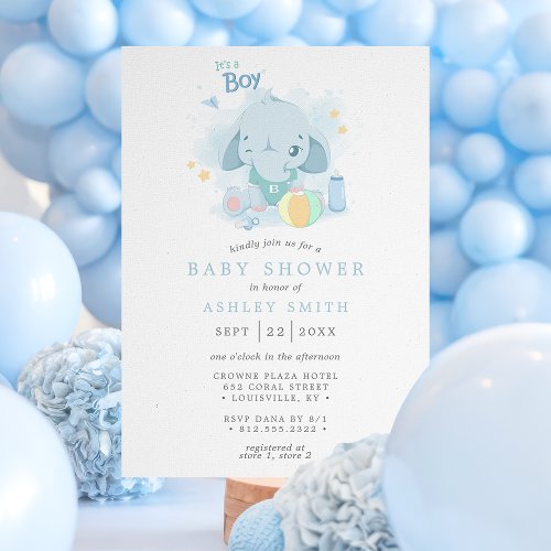 Elephant It’s A Boy Baby Shower Invitation