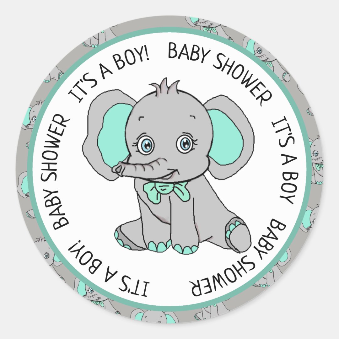 Elephant, It's a Boy, Baby Shower Classic Round Sticker Zazzle
