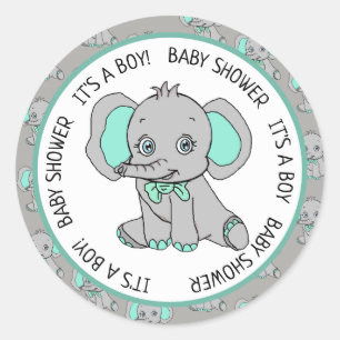 Elephant, It's a Boy, Baby Shower Classic Round Sticker