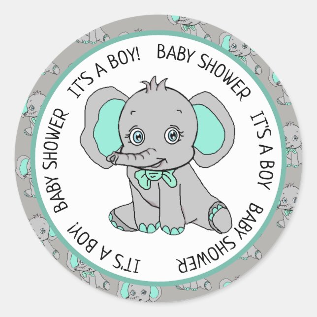 Elephant, It's a Boy, Baby Shower Classic Round Sticker (Front)