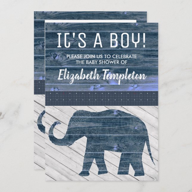 Elephant It's A Boy Baby Shower Invitations (Front/Back)