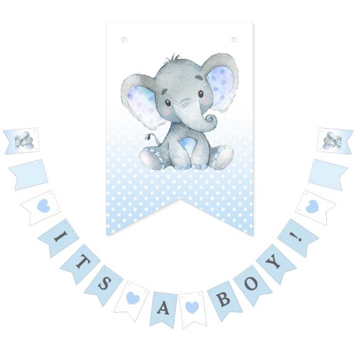 Elephant Its A Boy Bunting Flags Banner Blue