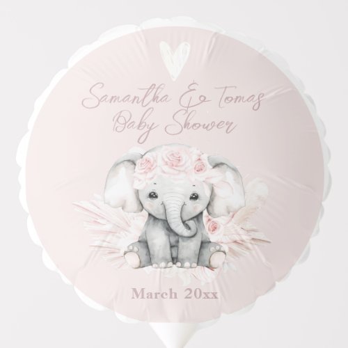 Elephant its a girl Boho Floral Pink Baby Shower Balloon
