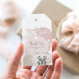 Elephant it&#39;s a girl Boho Floral Pink Baby Shower Gift Tags