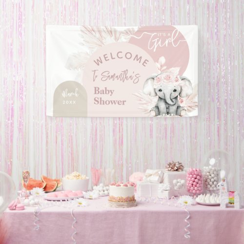 Elephant Its a Girl Boho Floral Shower welcome Banner