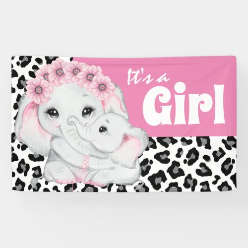 Elephant its a girl cute leopard print new baby banner