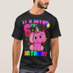 Elephant It's My 6th Birthday Animal Kids Boys Gir T-Shirt