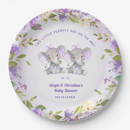 Elephant Its Twin Girls Baby Shower Sprinkle Cute Paper Plates