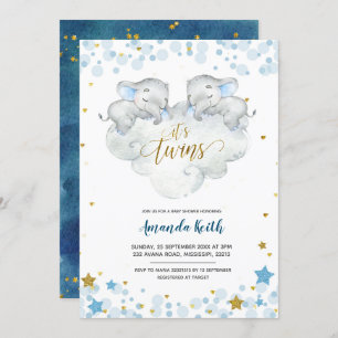 Elephant It's Twins Baby Shower Invitation