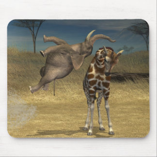 Elephant Jumps Over Giraffe Mouse Pad