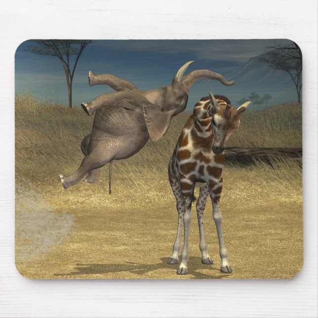 Elephant Jumps Over Giraffe Mouse Pad (Front)