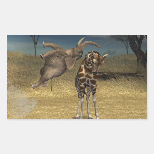 Elephant Jumps Over Giraffe Rectangular Sticker (Front)