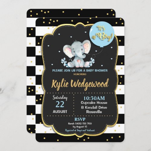 Elephant Jungle Animal Baby Shower Invitation Boy