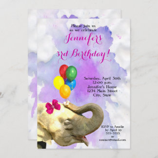 Elephant jungle animal neutral girl happy birthday invitation