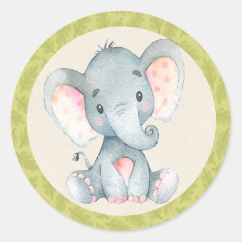 Elephant Jungle Animals Baby Shower Favor Sticker