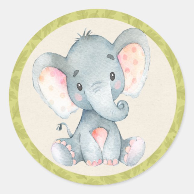 Elephant Jungle Animals Baby Shower Favor Sticker (Front)