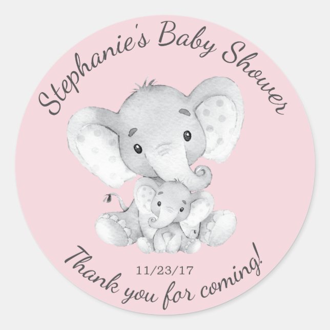 Elephant Jungle Animals Baby Shower Favor Sticker (Front)