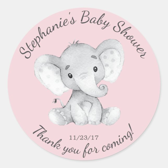 Elephant Jungle Animals Baby Shower Favor Sticker (Front)