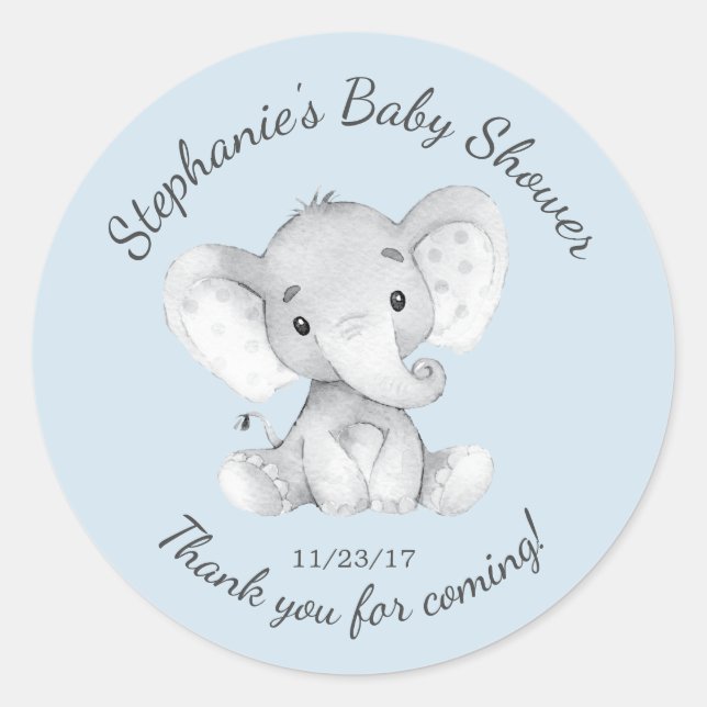 Elephant Jungle Animals Baby Shower Favor Sticker (Front)