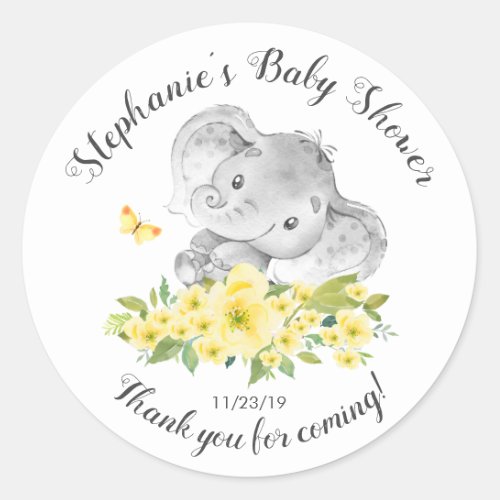 Elephant Jungle Animals Neutral Baby Shower Favor Classic Round Sticker