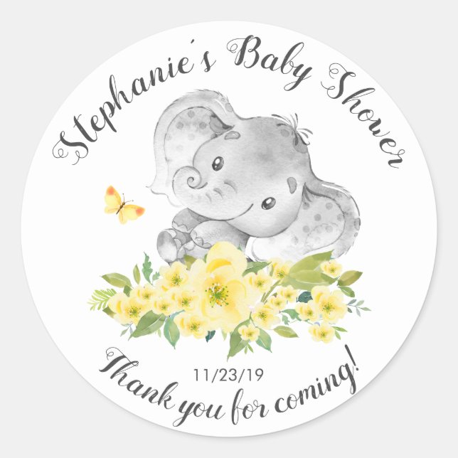 Elephant Jungle Animals Neutral Baby Shower Favor Classic Round Sticker (Front)