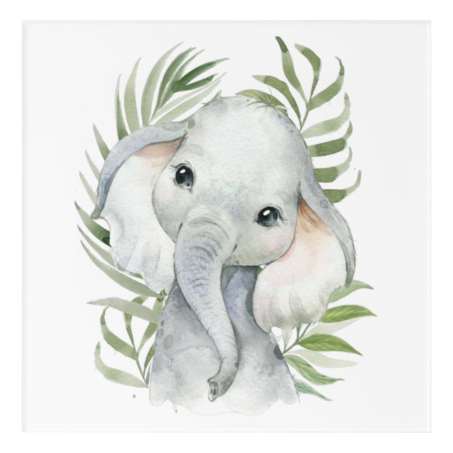 Elephant, Jungle Animals, Safari Animals, Palm Acrylic Print (Front)