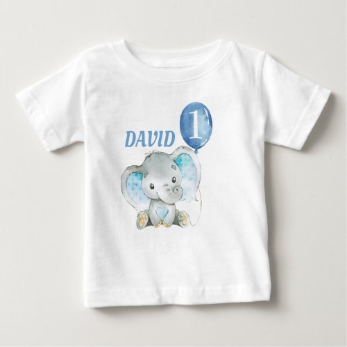 Elephant Jungle Blue Baby Boy Birthday Baby T_Shirt