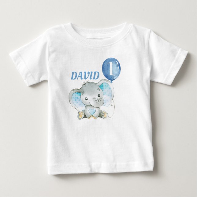 Elephant Jungle Blue Baby Boy Birthday Baby T-Shirt (Front)