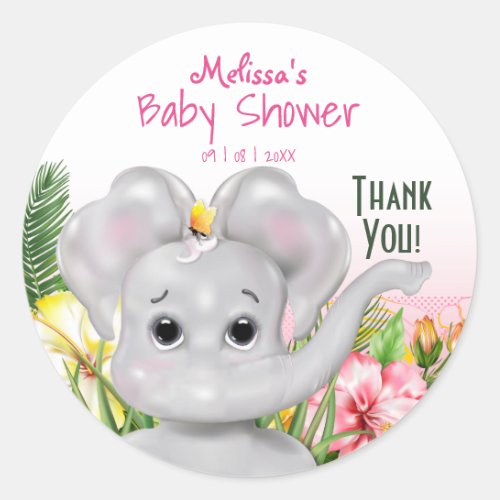 Elephant Jungle Girl Baby Shower Classic Round Sticker