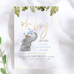 Elephant & Jungle Greenery Gold Oh Boy Baby Shower Invitation